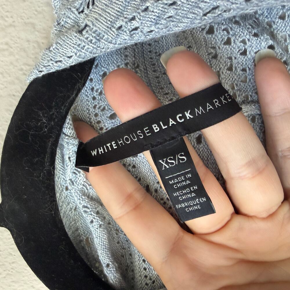 White House Black Market Blue Gray Ombre Knit Fringe Shawl Wrap - Picture 2 of 4